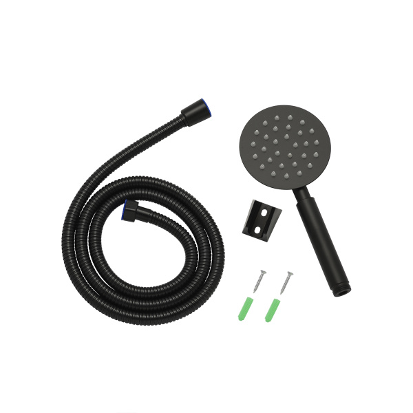Душевой гарнитур AQUEDUC комплект: ручной душ 1 режим/шланг для душа/держатель для душа, нержавеющая сталь, цвет матовый черный, наружного монтажа, настенный, для душа/ванной 345339