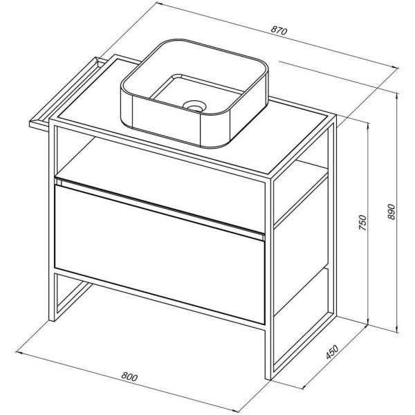 Тумба под раковину Allen Brau Priority 80, напольная, 800х450х750 мм 1 выдвижной ящик, цвет синий матовый, прямоугольная, в ванную комнату, стиль лофт 