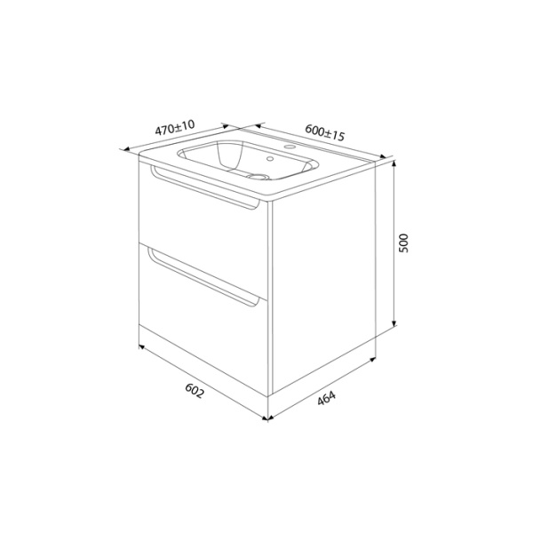 Тумба c раковиной IDDIS Edifice, 602х467х500 мм, подвесная, 2 выдвижных ящика, МДФ/санфарфор, раковина накладная, прямоугольная, отверстие под смеситель, цвет темно-серый EDI60D0i95K