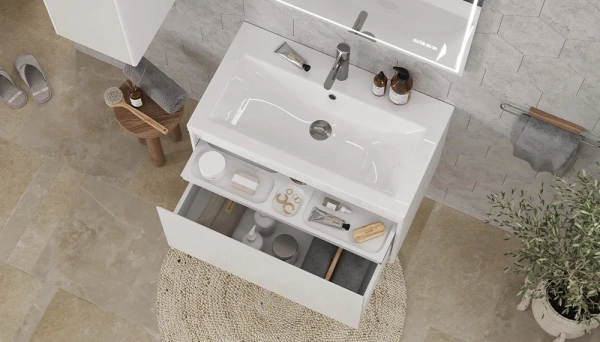 Тумба под раковину Velvex Klaufs 800-0-1, 789х443х440 мм подвесная, цвет белый глянец, 1 выдвижной ящик/выдвижной органайзер, подходит раковина Como 80, универсальная, в ванную комнату