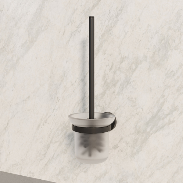 Ершик IDDIS Sena настенный, цвет черный матовый/матовое стекло, сплав металлов/стекло, стальной, округлый для туалета/унитаза