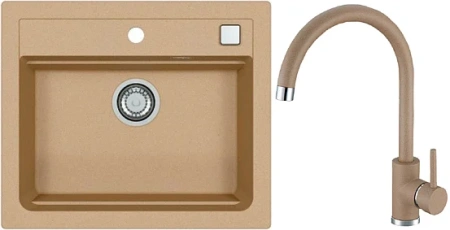 Сет мойка+смеситель ALVEUS для кухни №33 GRANITAL, мойка GRANITAL ATROX 30 BEIGE-G55, арт. 1131994 59х50х19,5 см, врезная, искусственный гранит, прямоугольная, цвет бежевый, смеситель GENESIS Kati BEIGE-G55, арт. 1129175 однорычажный, пов