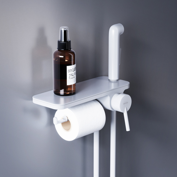 Смеситель с гигиеническим душем Damixa Jupiter, встраиваемый, однорычажный, керамический, без излива, с гибким шлангом/лейкой, латунь, цвет белый матовый