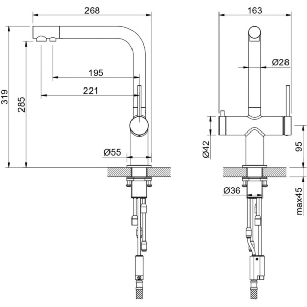 Смеситель для кухни/мойки Aquatek Европа с каналом для фильтрованной воды, однорычажный, поворотный, керамический, излив 221 мм, высота излива 285 мм латунь, цвет шлифованное золото