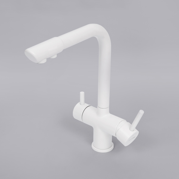 Смеситель для кухни/мойки WasserKRAFT, с каналом для фильтрованной воды, однорычажный, поворотный, керамический, длина излива 195 мм, латунь, цвет белый матовый