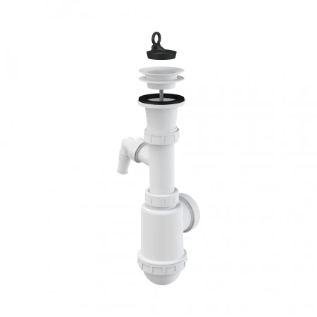 Сифон для мойки AlcaPlast A442P бутылочный 1 1/2х40/50 c пластмассовой решеткой Ø70 с отводом белый, полипропилен A442P-DN50/40