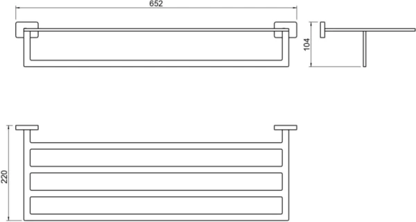 Полка Aquatek Либра с полотенцедержателем, 600х220 мм настенная, цвет матовый черный, нержавеющая сталь, прямоугольная, подвесная, для душа/ванной