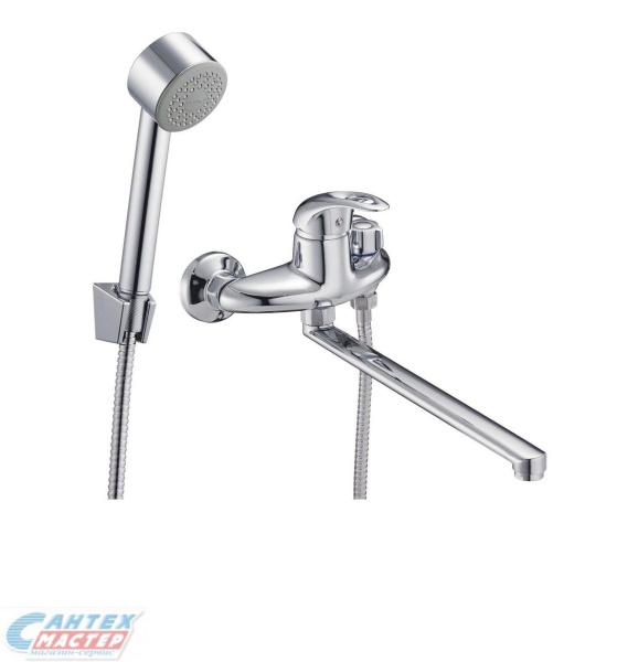 Смеситель для ванны/душа G-lauf однорычажный, керамический, настенный, излив поворотный 325 мм, с гибким шлангом, душем/лейкой, латунь, цвет хром, длинный, универсальный, горизонтальный, рычажный, кран, комплект, сантехника, размер, характеристики