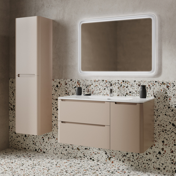 Тумба c раковиной IDDIS Edifice, 1002х467х500 мм, подвесная, 2 выдвижных ящика/1 распашная дверца, МДФ/санфарфор, раковина накладная, прямоугольная, цвет капучино, отверстие под смеситель EDI10C0i95K