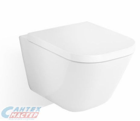 Унитаз подвесной Roca Gap Clean Rim, БЕЛЫЙ, прямоугольный, горизонтальный (прямой, в стену) выпуск, безободковый, с микролифтом, с крышкой (сиденьем) ДЮРОПЛАСТ, тип керамический