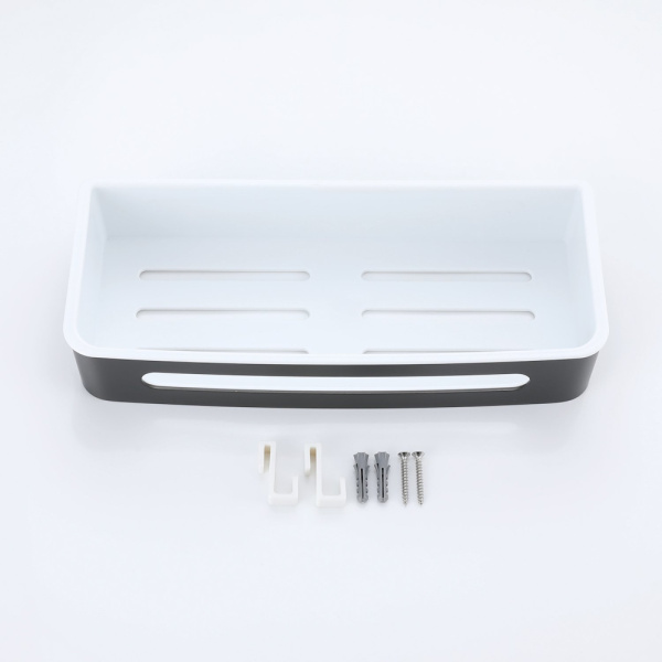 Полка Raglo R340.02.09 прямоугольная, 290 мм настенная/подвесная, нержавеющая сталь/ABS-пластик, для ванных принадлежностей, в ванную/туалет/душевую кабину, цвет графит