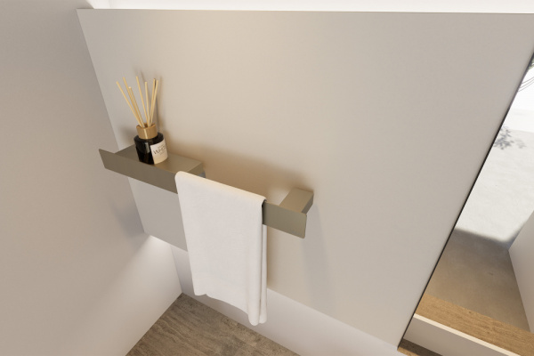 Полка для ванны ABBER Nischen AN3011BST с полотенцедержателем, прямоугольная, 600х103 мм нержавеющая сталь, настенная, в ванну/ванную комнату/душевую кабину, цвет сталь брашированная 