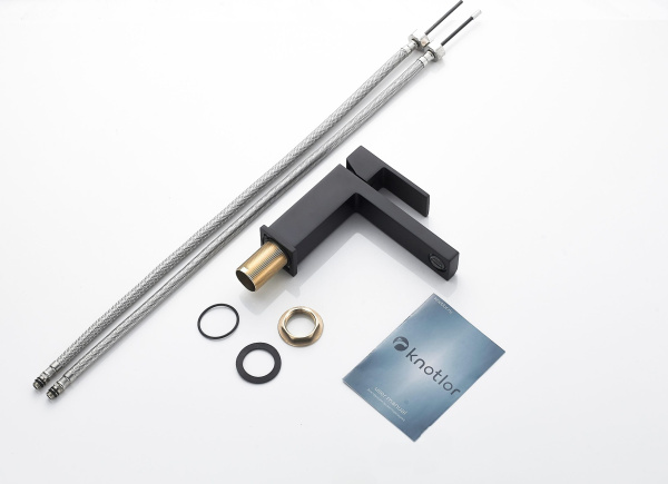 Смеситель для раковины/умывальника Knotlor Stable, однорычажный, неповоротный, керамический, длина излива 136 мм, латунь, цвет черный матовый