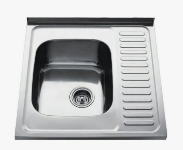 Мойка кухонная HAIBA 60х60 см, с правым крылом,  встраиваемая, из нержавеющей стали, полированная, квадратная, цвет хром, без отверстия под смеситель, без слива-перелива, для кухни