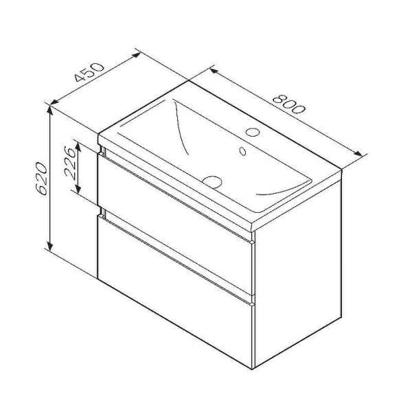 Тумба под раковину AM.PM X-Joy 80, 770x445x600 мм, подвесная, цвет черный матовый, 2 выдвижных ящика, под раковину/умывальник, прямоугольная, правая/левая, универсальная