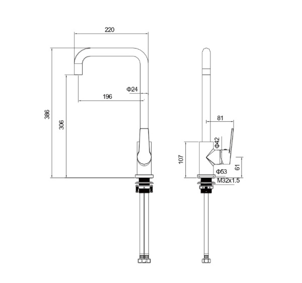 Смеситель для кухни/мойки Aquatek Лугано однорычажный, поворотный, латунный, Г-излив, длина излива 196 мм, цвет хром