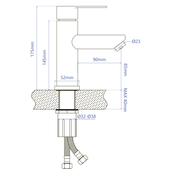 Смеситель для раковины/умывальника AQUEDUC однорычажный, неповоротный, керамический, длина излива 90 мм, высота 85 мм нержавеющая сталь, цвет черный матовый 345327
