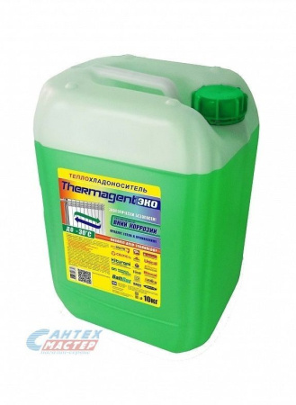 Теплоноситель Thermagent EKO -30, 20 кг, зеленый (бытовой антифриз), для системы закрытой отопления и охлаждения, системы теплых полов частного загородного дома, состав пропиленгликоль, температура -30°C (Термагент)