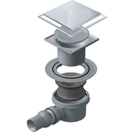 Душевой трап Pestan Confluo Standard 15х15 Plate, с двухсторонней решеткой хром глянцевый/полая под плитку, для душа в полу, с гидро затвором, горизонтальный выпуск, с щелью для воды, нержавеющая сталь, квадратный