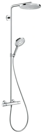 Душевая система Hansgrohe Raindance Select S Showerpipe 240 1jet PowderRain, высота 108 см, цвет хром, комплект: верхний душ/ручной душ/термостат для душа/штанга для душа/держатель для душа, наружного монтажа, настенная, латунная, с термостатом, для 