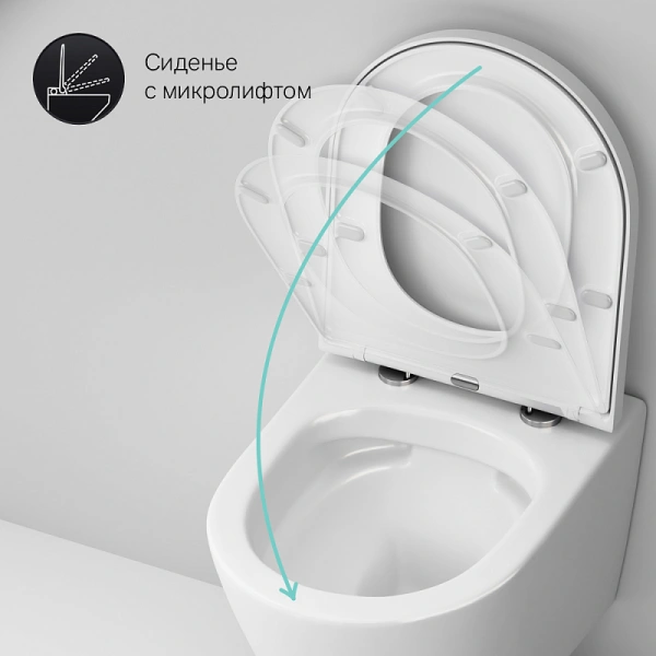 Унитаз подвесной AM.PM Sense белый, горизонтальный (в стену) выпуск, с быстросъемным сиденьем микролифт C741701SC