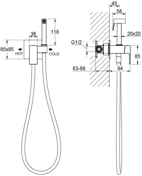 Смеситель с гигиеническим душем Aquatek Либра встраиваемый, однорычажный, керамический, без излива, с гибким шлангом/лейкой, латунь, цвет матовый черный