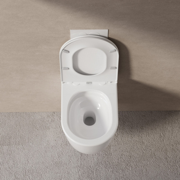 Унитаз подвесной ABBER Bequem 520х360х400 мм цвет белый, горизонтальный (прямой) выпуск, смыв торнадо, безободковый, система антивсплеск, с закрытым дном, с сиденьем микролифт, дюропласт AC1132TC