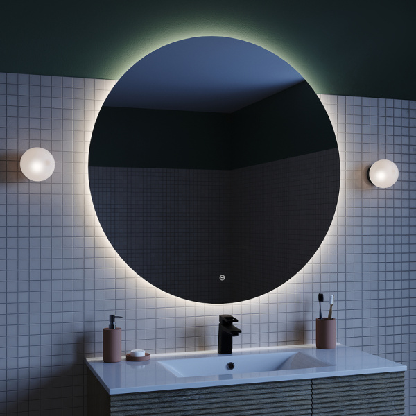 Зеркало IDDIS Bild, 100х100х3 см с LED/ЛЕД-подсветкой, выключатель сенсорный, для ванны, навесное/подвесное/настенное, круглое BIL1000i98
