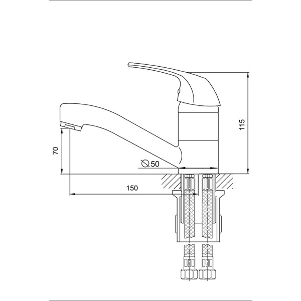Смеситель для кухни/мойки Melodia Jive однорычажный, поворотный излив, керамический, высота 70 мм, длина 150 мм, латунь, цвет хром, без подводки MDV35411