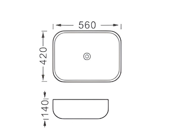 Раковина/умывальник Aquatek, 56х42 см, накладная, прямоугольная, санфарфор, цвет серый матовый, без отверстия под смеситель, без слив-перелива, умывальник