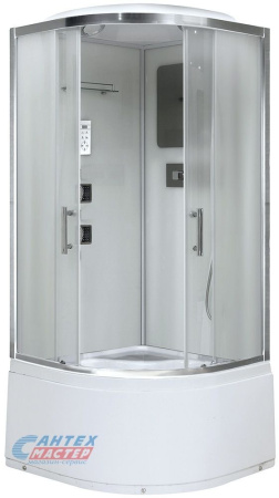 Душевая кабина 90х90х220 см Niagara Classic поддон высокий, полукруглая, угловая, стекло матовое, с верхним душем, с гидромассажем, с сиденьем, сенсорная, смеситель, профиль хром матовый, прозрачное стекло, белая, закрытая