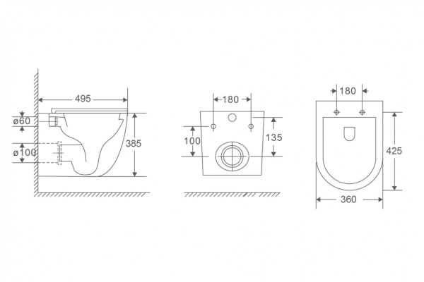 Унитаз подвесной ABBER Bequem 495х360х385 мм цвет белый, горизонтальный (прямой) выпуск, смыв торнадо, безободковый, система антивсплеск, с закрытым дном, с сиденьем микролифт, дюропласт AC1131TC