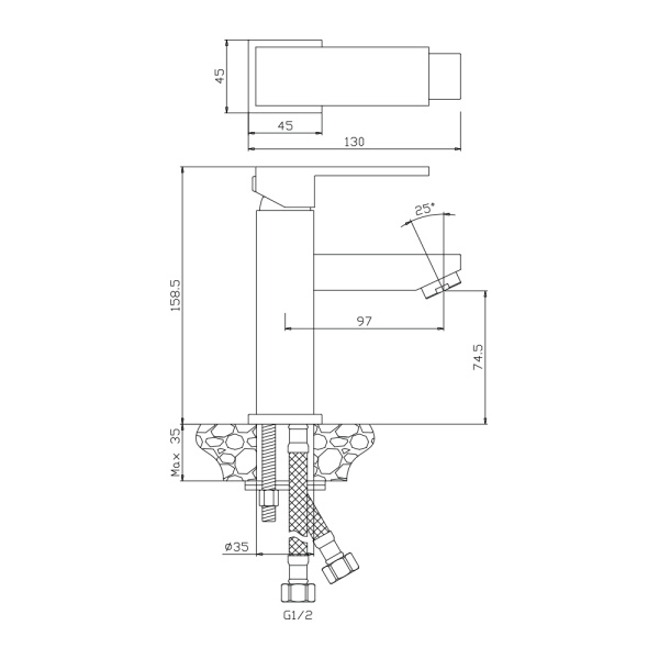 Смеситель для раковины/умывальника Olives GRANADA 05100GN однорычажный, неповоротный, керамический картридж, длина излива 97 мм, латунь, цвет хром