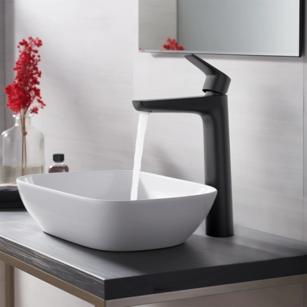 Смеситель для раковины/умывальника Aquatek Бетта однорычажный, неповоротный, фиксированный, высокий, излив длина 165 мм высота 229 мм латунь, цвет матовый черный