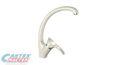 Смеситель для кухни/мойки Bergg MG009 однорычажный, поворотный, керамический, с высоким изливом, длина 200 мм, латунь, цвет бежевый, кухонный, хромированный, вертикальный, однорукий, одноручный, однозахватный, одноручковые, кран, комплект