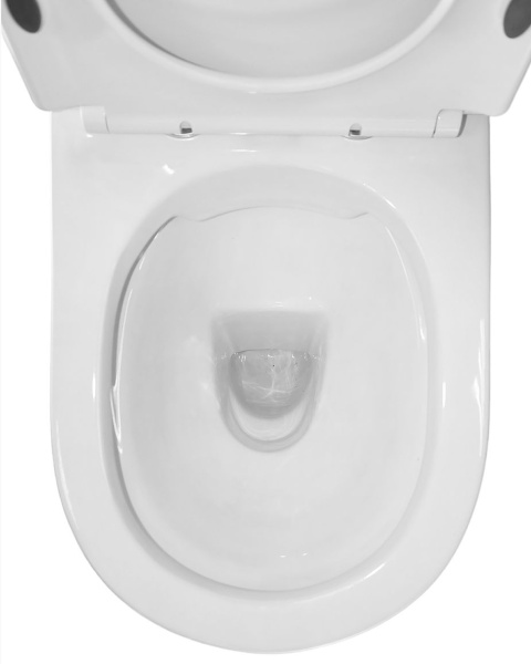 Унитаз-компакт Azario FRETTA ROUND, белый, горизонтальный (в стену) выпуск, напольный, с сиденьем микролифт, дюропласт, безободковый AZ-7121A