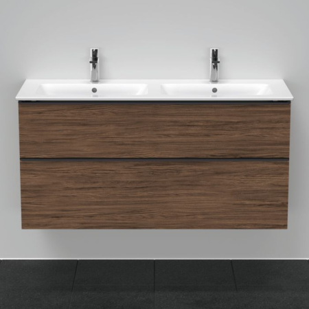 Тумба под раковину Duravit D-Neo, 128х46,2х62,5 см, подвесная, 2 выдвижных ящика, ДСП, цвет: орех темный, шкафчик навесной, прямоугольная, правая/левая, в ванную комнату