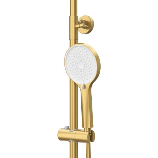 Душевая система Cezares Relax высота 1460 мм, цвет брашированное золото, комплект: однорычажный смеситель/тропический душ (с верхней лейкой)/стойка/лейка/шланг, наружного монтажа