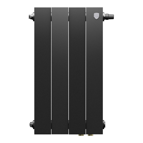 Радиатор отопления Royal Thermo PianoForte 500 Noir Sable VDR80 (4 секции) биметаллический, нижнее, правое подключение, для квартиры, дома, водяные, мощность 756 Вт, настенный, батарея, черный