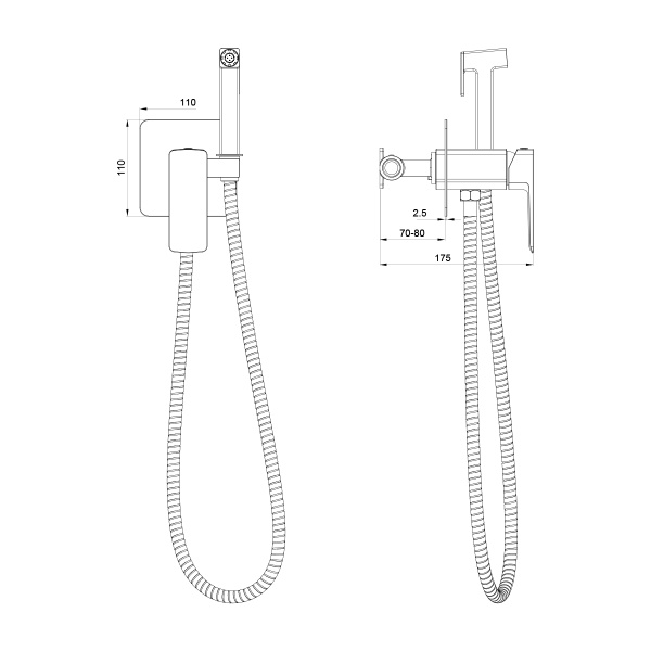 Смеситель с гигиеническим душем Oliveeka D Line встраиваемый, однорычажный, керамический, без излива, с гибким шлангом/лейкой, латунь, цвет хром