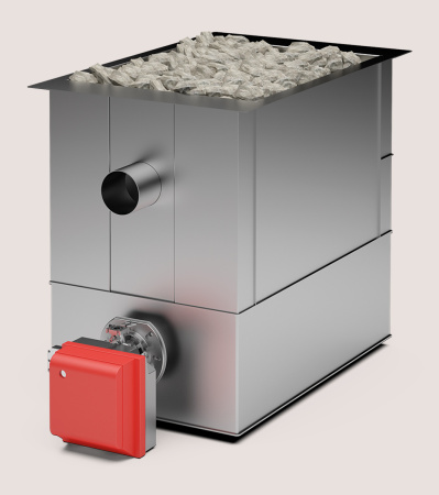 Печь газовая КомПар BS1 ТЕПЛОДАР 70м³, напольная, пристенная, с открытой каменкой, с выносной топкой из предбанника, вертикальная