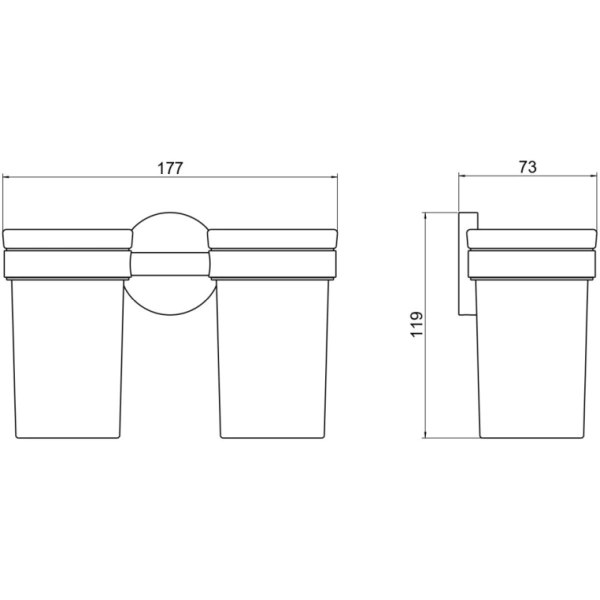 Стакан с держателем Aquatek Европа двойной, с держателем, настенный, латунь/стекло/нержавеющая сталь для зубных щеток в ванную/туалет/душевую кабину, цвет оружейная сталь