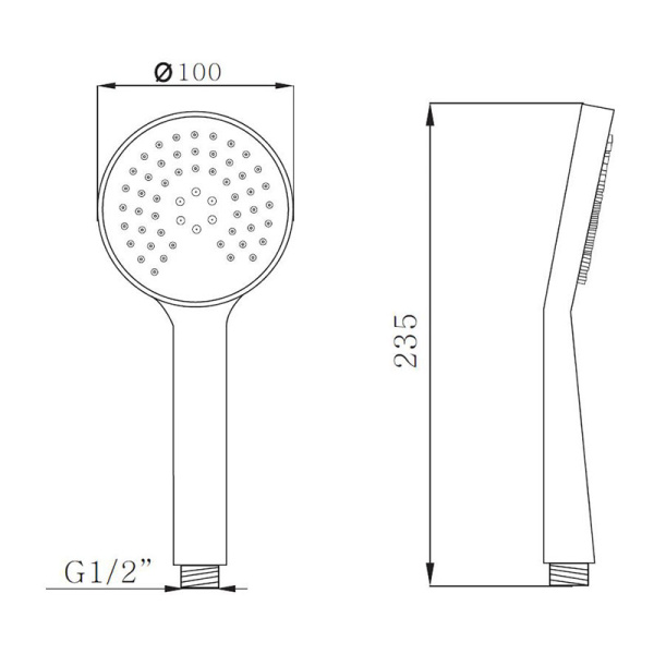 Лейка душевая Melodia Standard 100 мм L235 мм ручная, круглая, 1 режим, матовый черный, ABS пластик, для душа/ванной MKP26102_bk