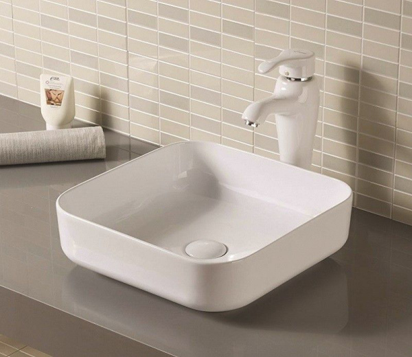 Раковина для ванной CeramaLux D1303 38,5х13х38,5 накладная, квадратная, керамическая/фарфоровая, цвет белый, без отверстия под смеситель, без слива-перелива