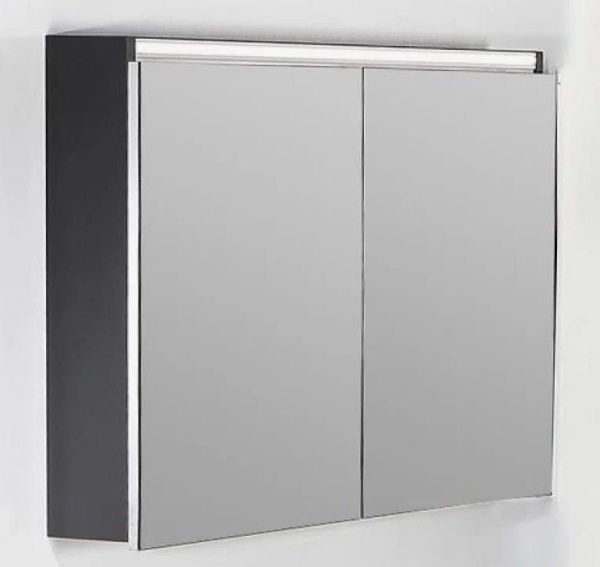 Зеркальный шкаф Armadi Art Vallessi 80, 80х65х13 см, навесной, цвет антрацит матовый, зеркало с подсветкой LED (ЛЭД), антизапотевание, с дверцами/двухстворчатый, стеклянные полки, прямоугольный