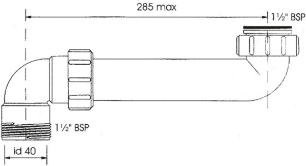 Труба отводная (обводная) McAlpine D 40 мм под 90 в комплекте с отводом 90 , длина 285 мм, для раковины,мойки  HC13