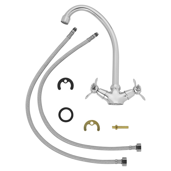 Смеситель для кухни/мойки AQUEDUC двухвентильный, поворотный, длина излива 150 мм, высота 150 мм цинк, цвет хром 346152