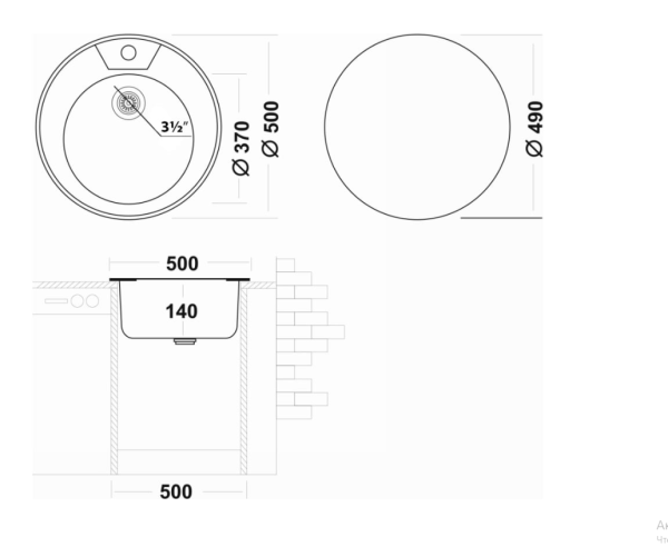 Мойка Ukinox Фаворит, 50х50 см, FAD500 -GT6K 0C врезная, стальная, круглая, цвет нержавеющая сталь, с отверстием под смеситель, слив-перелив, без крыла, для кухни