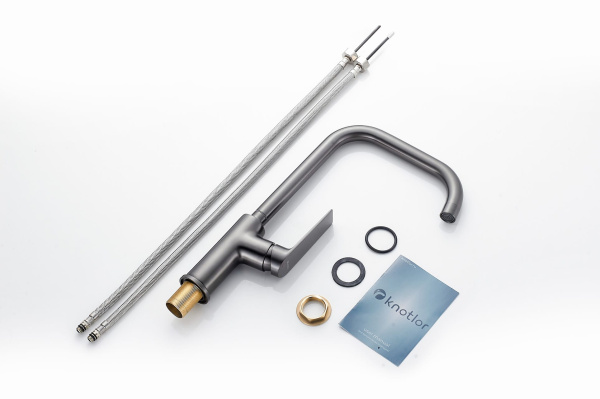 Смеситель для кухни/мойки Knotlor Muse однорычажный, поворотный, Г-излив высокий, длина излива 204 мм, латунь, цвет вороненая сталь