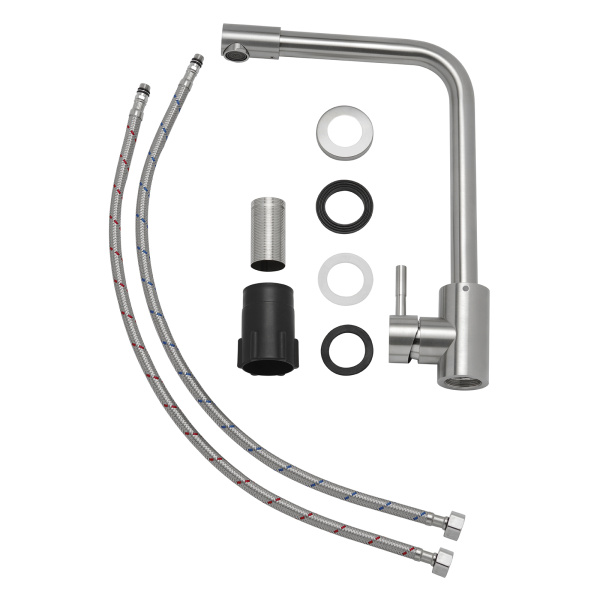 Смеситель для кухни/мойки AQUEDUC однорычажный, поворотный, керамический, длина излива 190 мм, высота 345 мм, нержавеющая сталь 345331